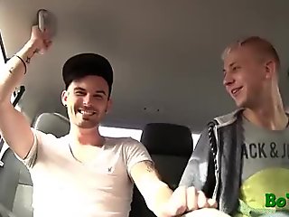 Gay twink experiences car sex